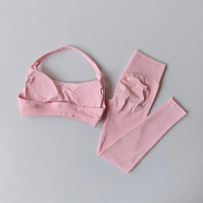 Seamless Yoga Suit Women's Beauty Back Sports Bra Lingerie Peach Buttocks Fitness High Waist Legigngs Gym Yoga Suit Pilates Set
