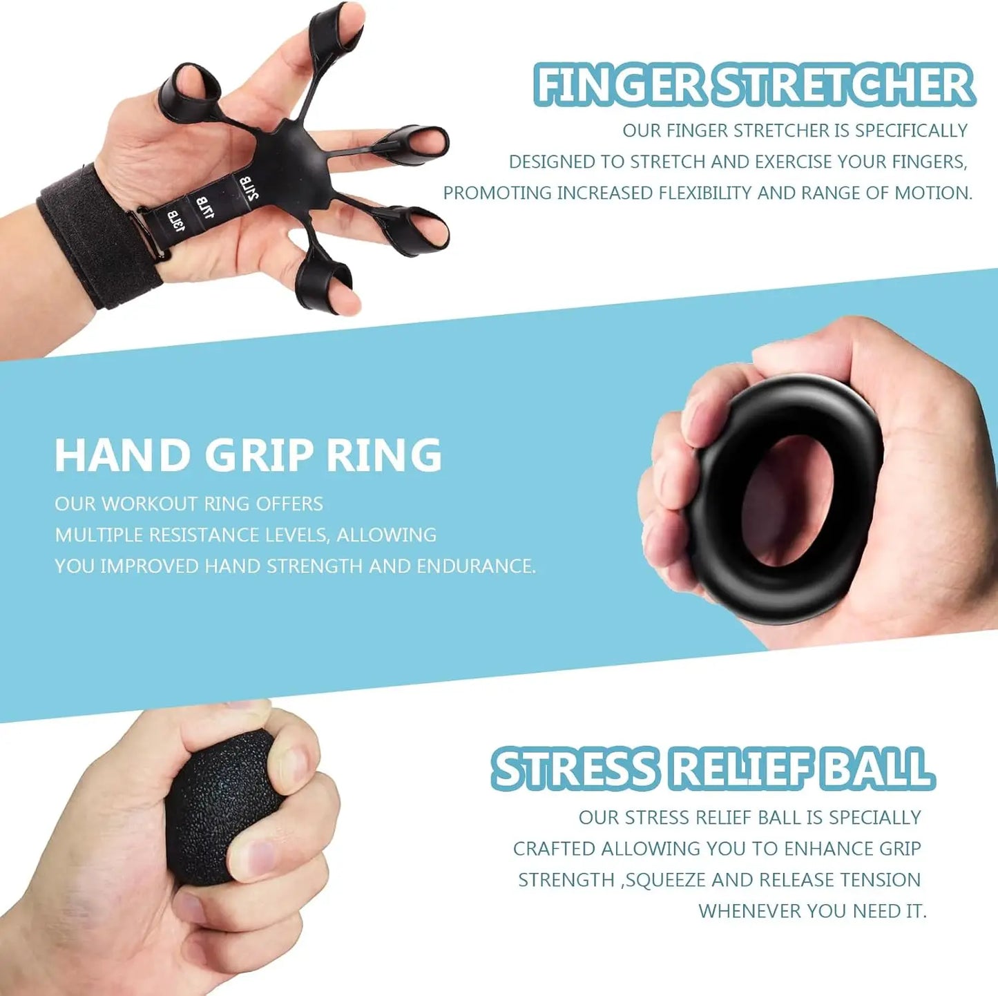 Grip Trainer Kit: Adjustable Hand Gripper,Finger/Hand Exercisers,Stress Ball & Forearm Ring for Muscle Build & Injury Rcvry