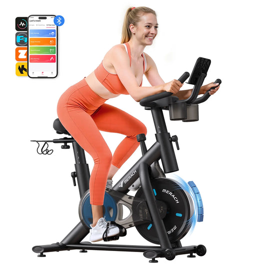 MERACH Exercise Bike Brake Pad/Magnetic Stationary Bike with Exclusive App Low Noise Indoor Cycling Bike with Fitness Courses B2