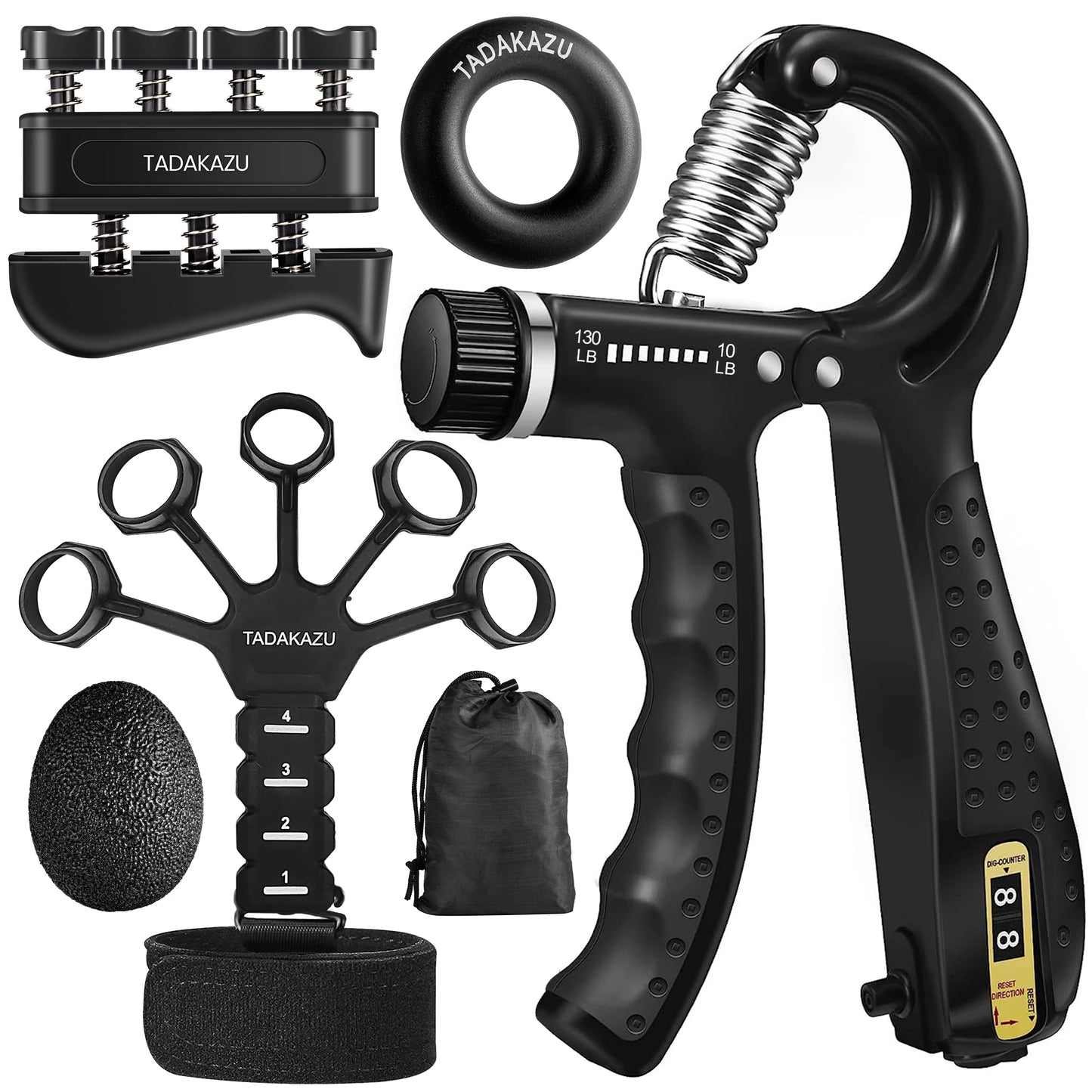 Grip Trainer Kit: Adjustable Hand Gripper,Finger/Hand Exercisers,Stress Ball & Forearm Ring for Muscle Build & Injury Rcvry