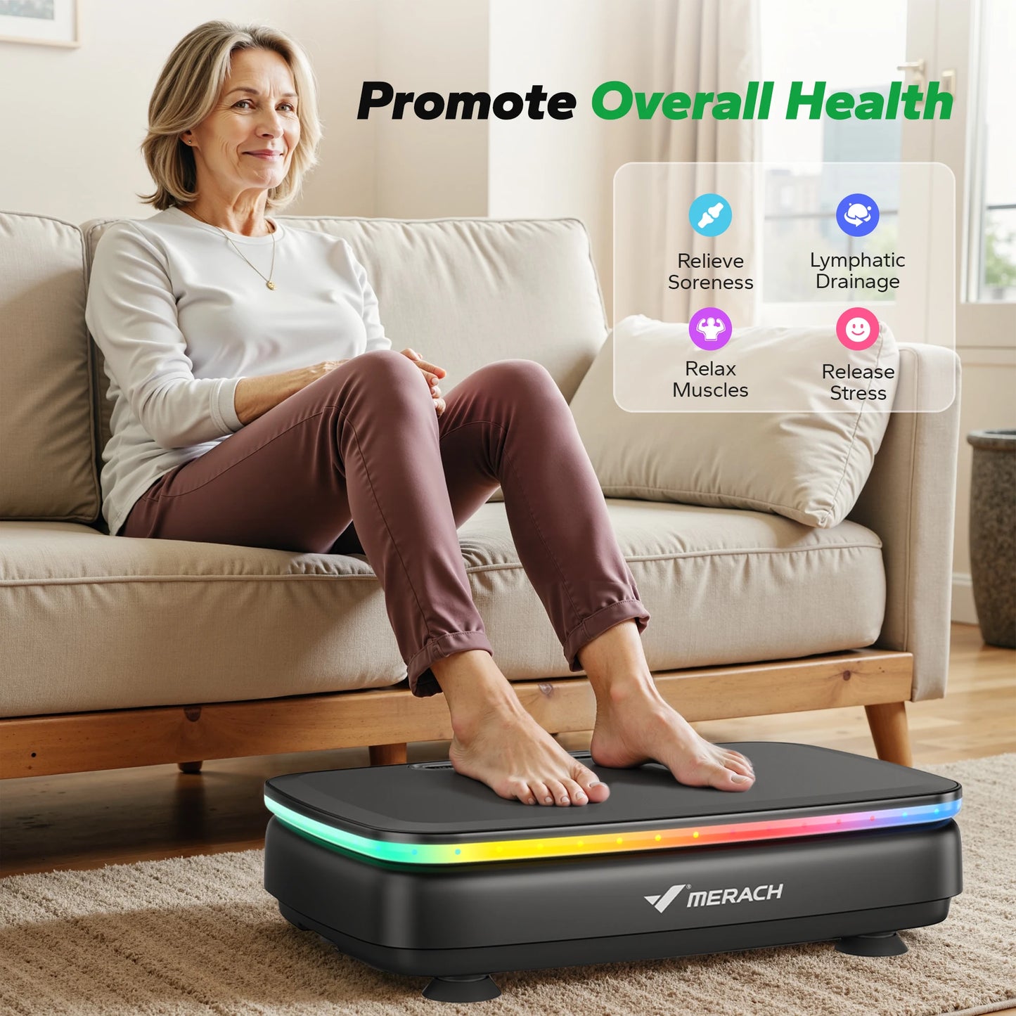MERACH Vibration Plate Exercise Machine with Light Whole Body Workout Power Vibrate Platform Vibration Plate Lymphatic Drainage