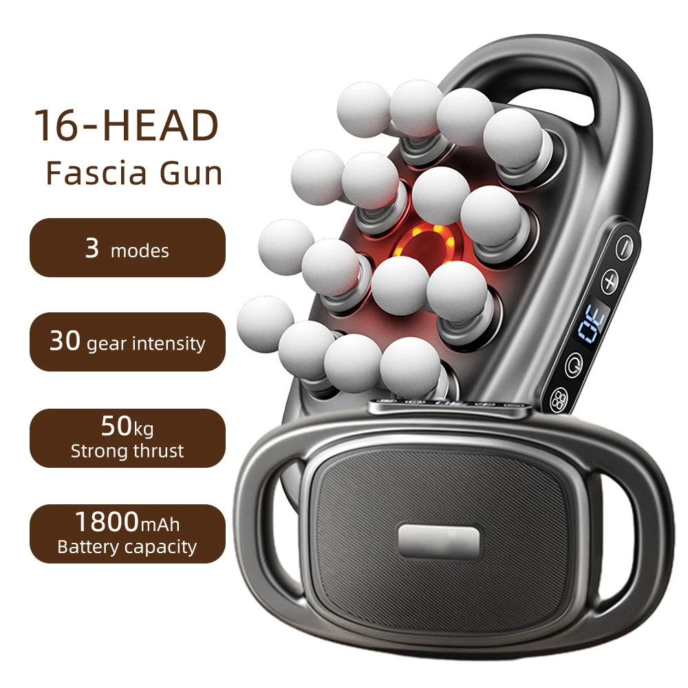 Fascia Gun With 16 Heads High Frequency Massage For Back Neck Shoulder Waist