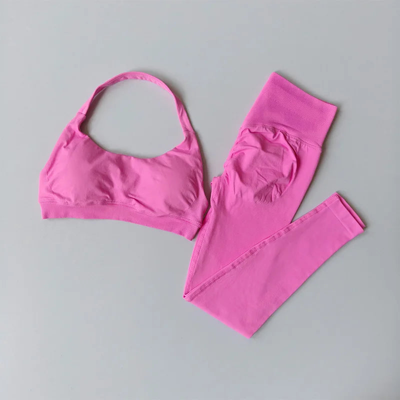 Seamless Yoga Suit Women's Beauty Back Sports Bra Lingerie Peach Buttocks Fitness High Waist Legigngs Gym Yoga Suit Pilates Set