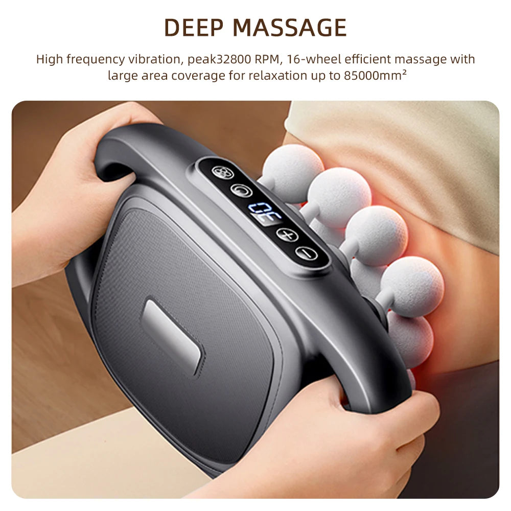 Fascia Gun With 16 Heads High Frequency Massage For Back Neck Shoulder Waist