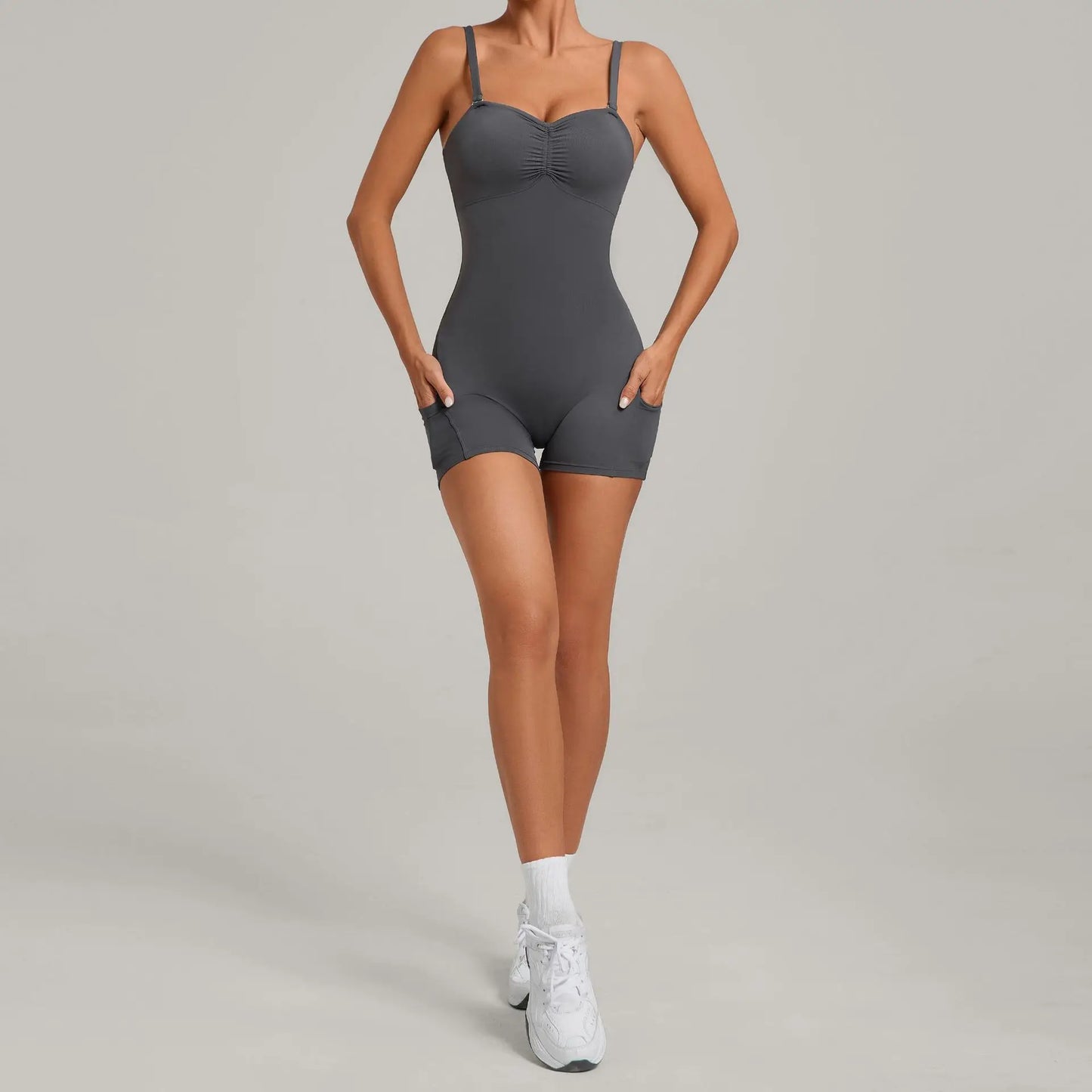 Women's Yoga Jumpsuits Sports Fitness One-piece Beauty Back Strap Pocket Hip-lifting Slim Fit Running Workout Training Bodysuits