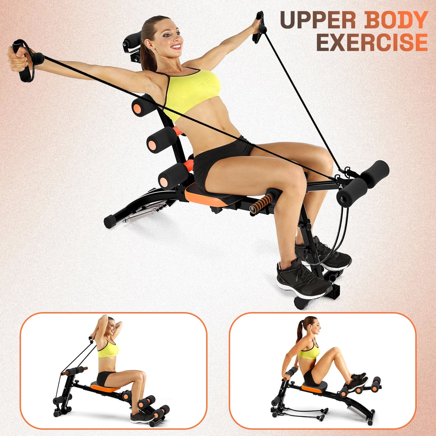 Turn your living room into a total body workout with a versatile six in one abdominal machine that covers your core and more.