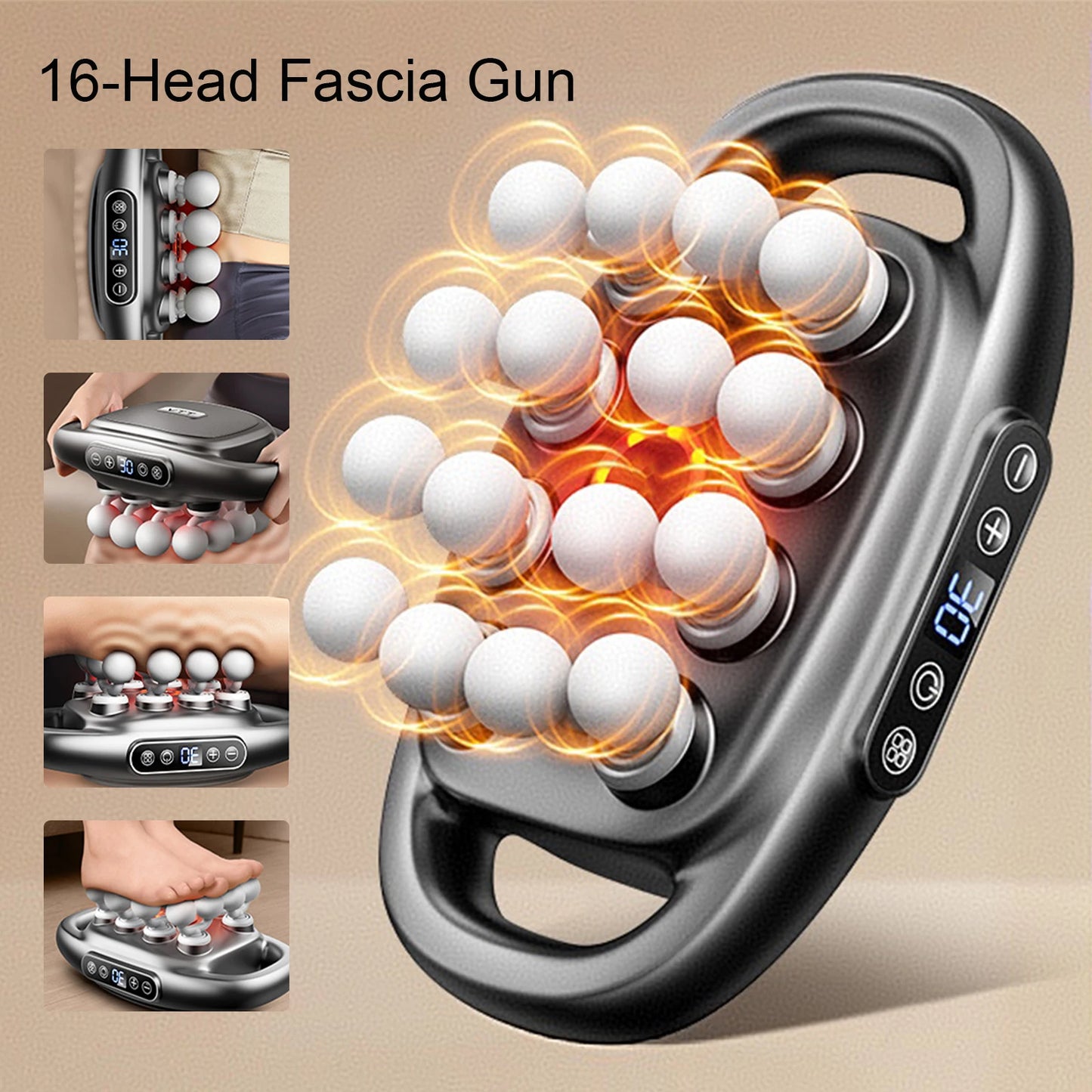 Fascia Gun With 16 Heads High Frequency Massage For Back Neck Shoulder Waist