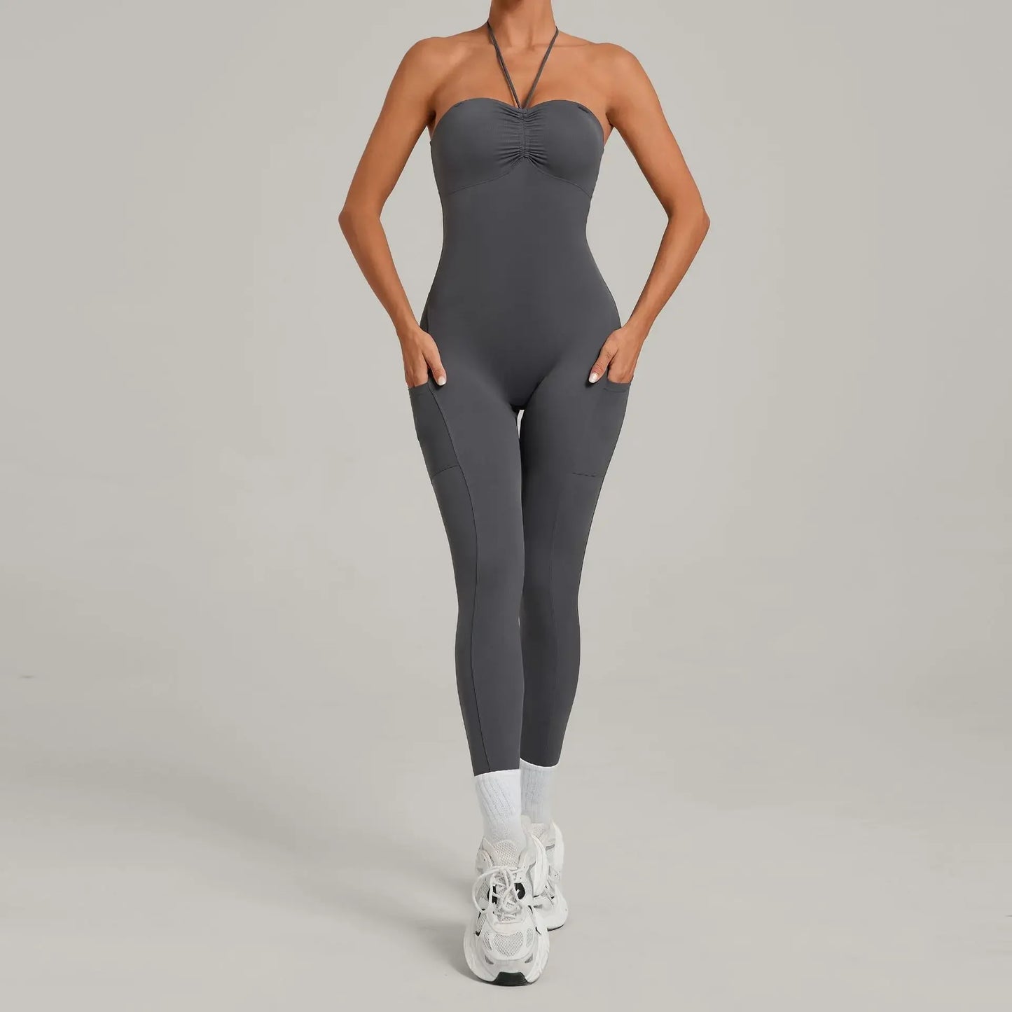 Women's Yoga Jumpsuits Sports Fitness One-piece Beauty Back Strap Pocket Hip-lifting Slim Fit Running Workout Training Bodysuits