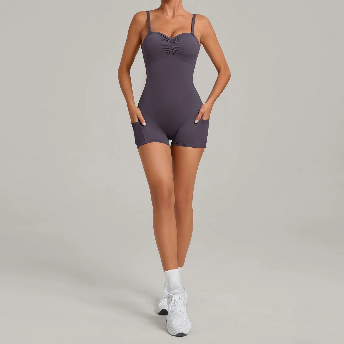 Women's Yoga Jumpsuits Sports Fitness One-piece Beauty Back Strap Pocket Hip-lifting Slim Fit Running Workout Training Bodysuits