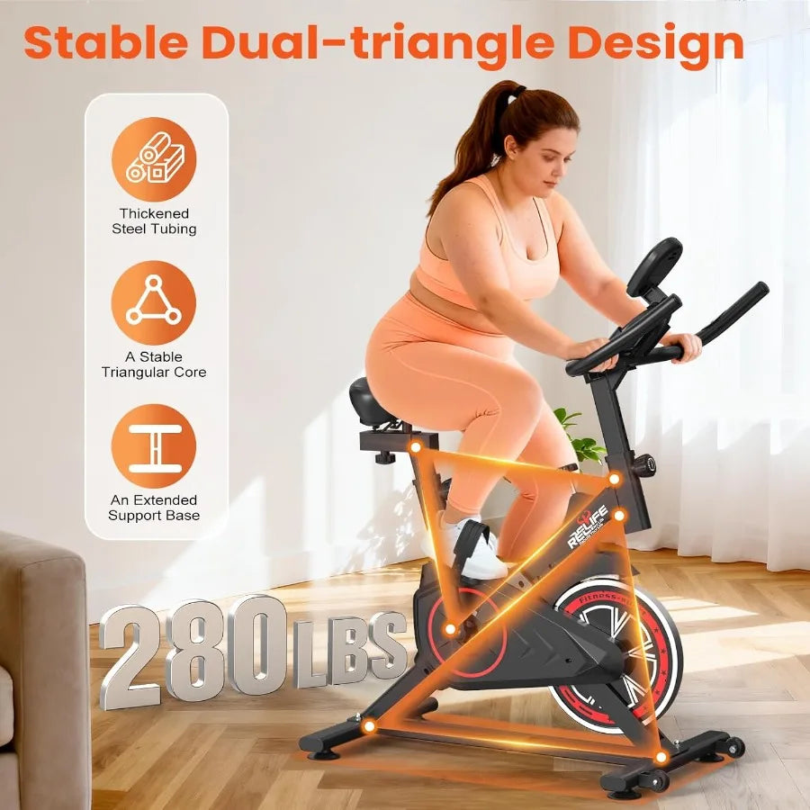 Exercise Bike Stationary for Home IndoorCycling Bike with Silent Belt Drive for Home Cardio Brake Pad Resistance with djustable