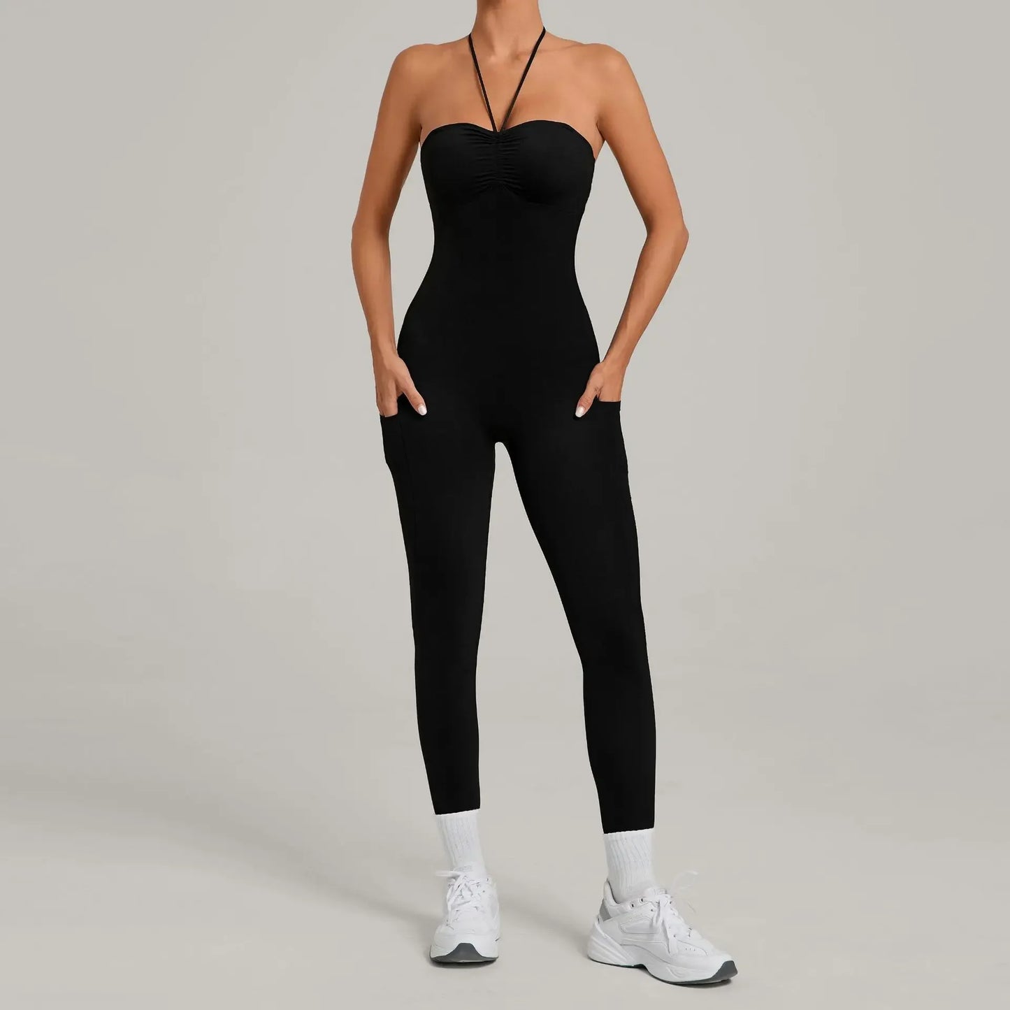 Women's Yoga Jumpsuits Sports Fitness One-piece Beauty Back Strap Pocket Hip-lifting Slim Fit Running Workout Training Bodysuits