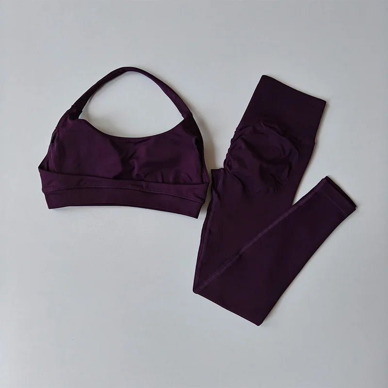 Seamless Yoga Suit Women's Beauty Back Sports Bra Lingerie Peach Buttocks Fitness High Waist Legigngs Gym Yoga Suit Pilates Set