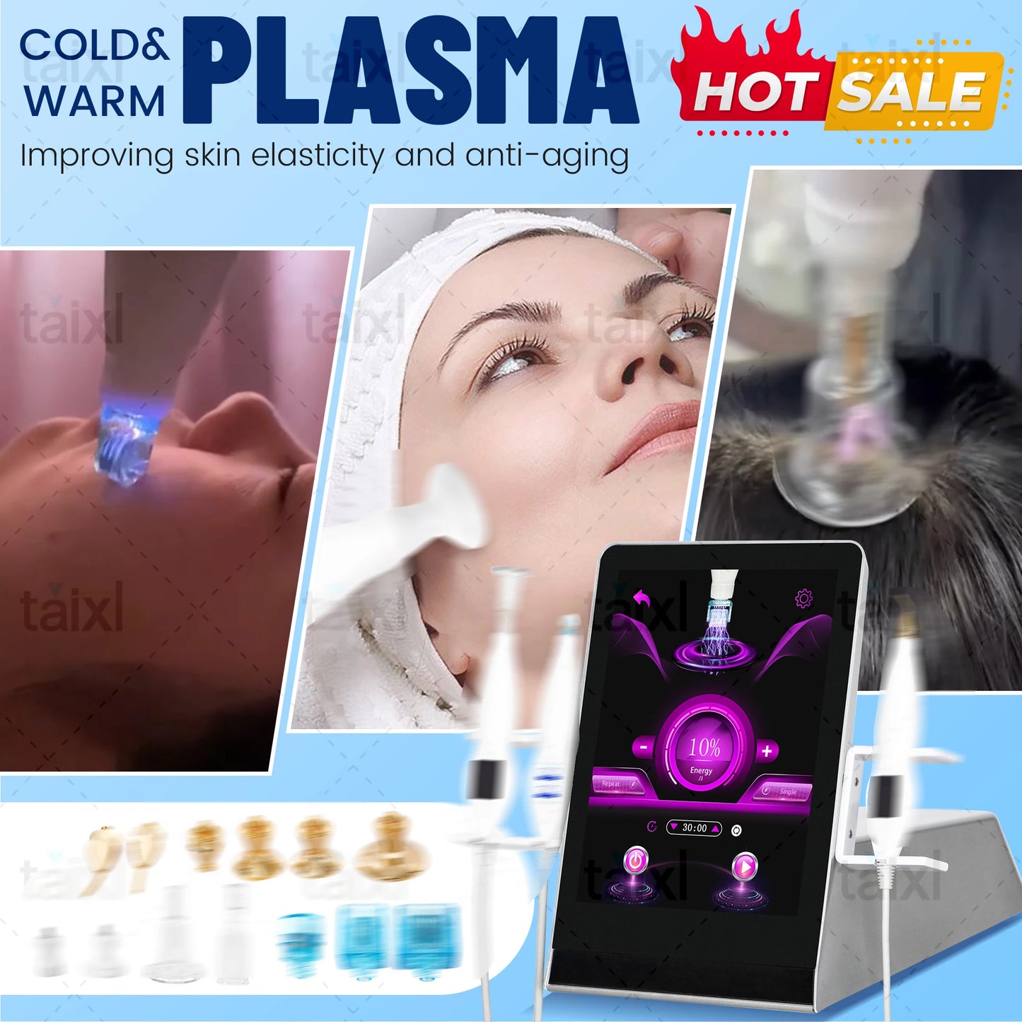 8 In 1 Cold Hot Plasma Machine Diamond Stamp Ozone For Skin Rejuvenation