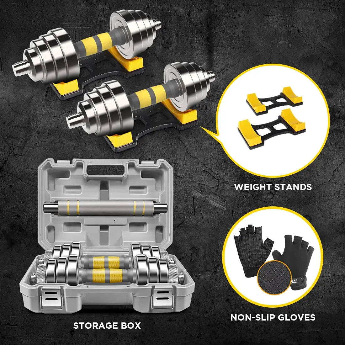 3-in-1 Adjustable Dumbbell Set 44-88 LBS - Barbell & Dumbbells with Connecting Rod for Home Gym Workout