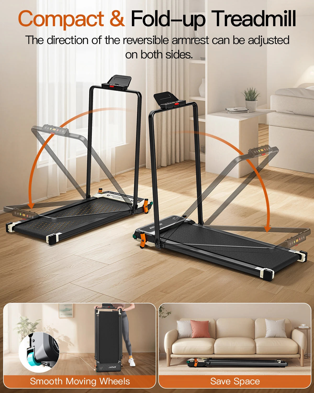 AKLUER Walking Pad Treadmill for Home 2.5HP Walking Pad LCD Digital Data Display 2 in 1 Dual - Sided Walking Running Treadmills