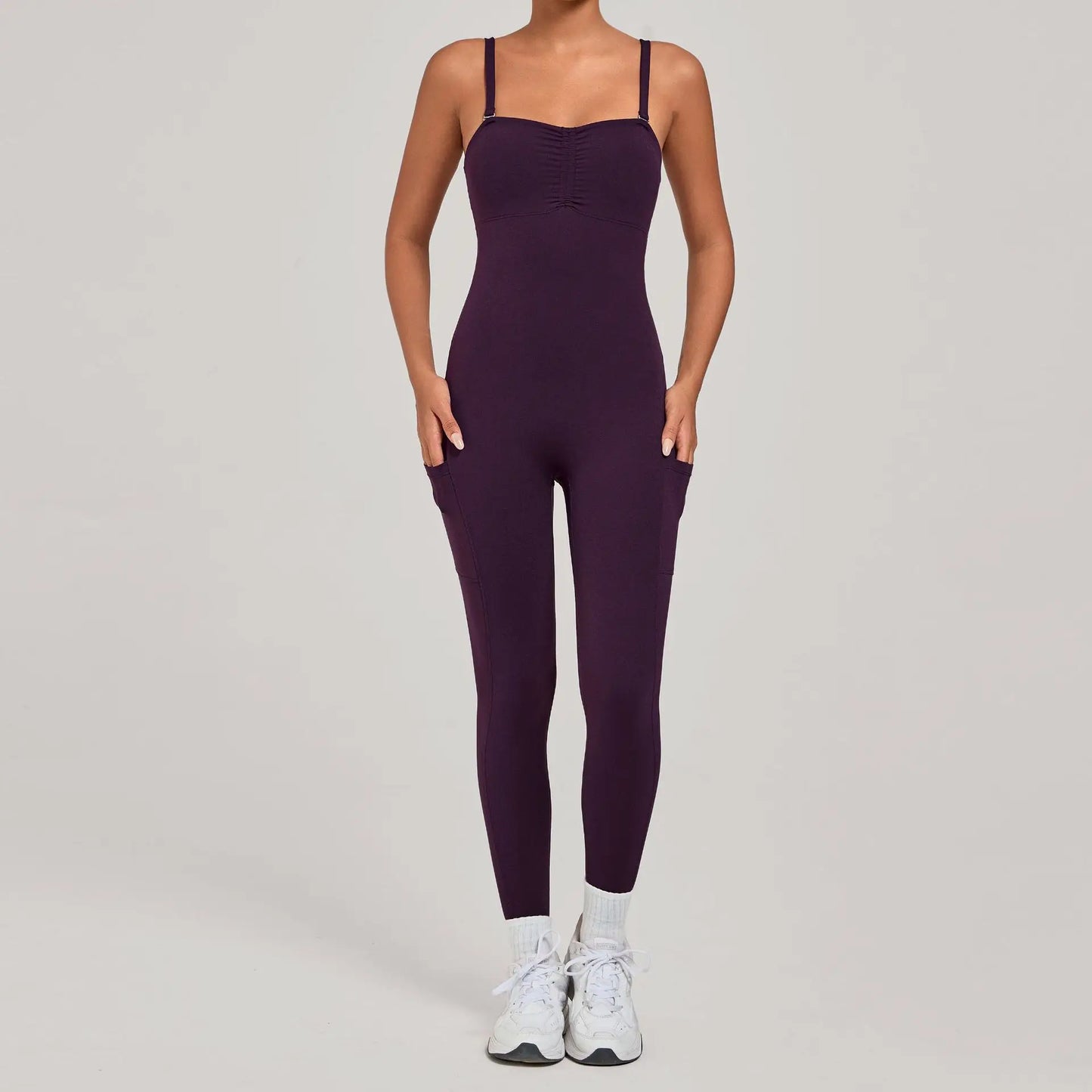 Women's Yoga Jumpsuits Sports Fitness One-piece Beauty Back Strap Pocket Hip-lifting Slim Fit Running Workout Training Bodysuits