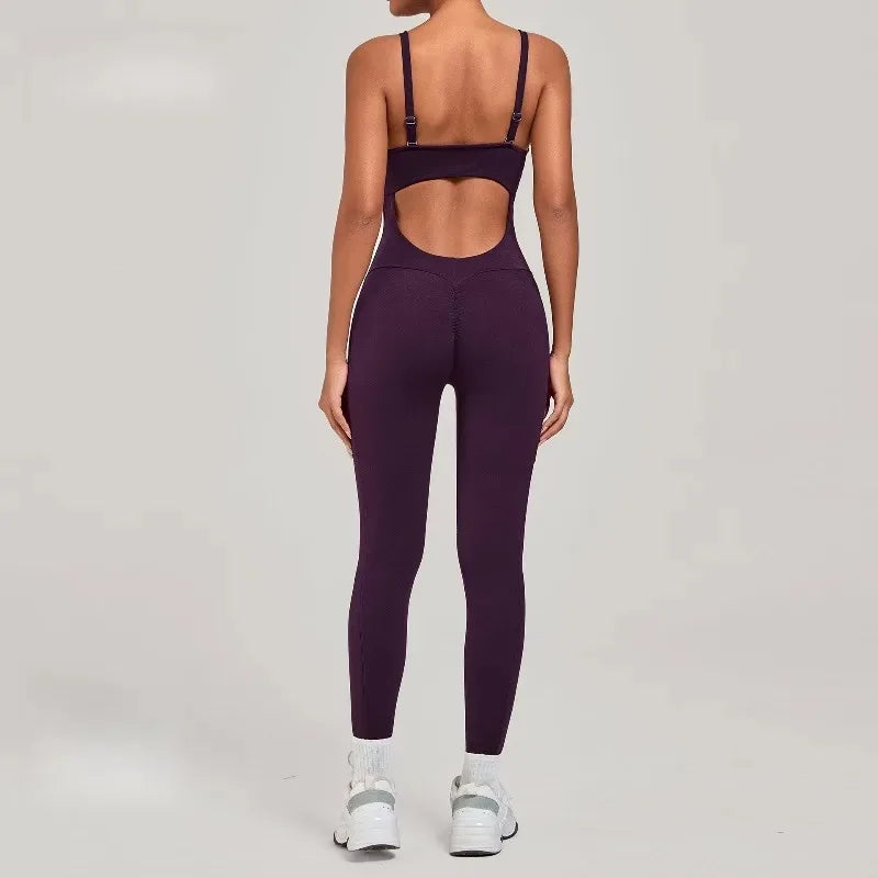 Women's Yoga Jumpsuits Sports Fitness One-piece Beauty Back Strap Pocket Hip-lifting Slim Fit Running Workout Training Bodysuits