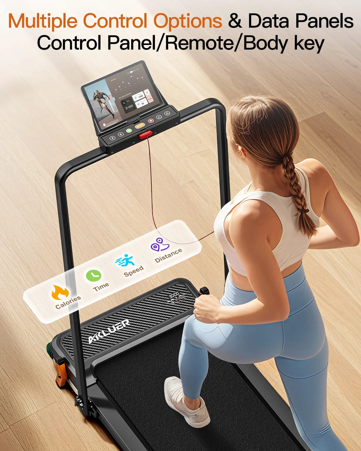 AKLUER Walking Pad Treadmill for Home 2.5HP Walking Pad LCD Digital Data Display 2 in 1 Dual - Sided Walking Running Treadmills