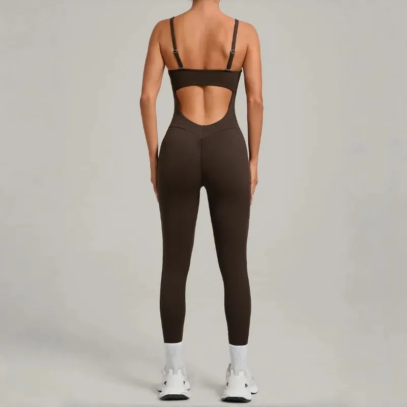 Women's Yoga Jumpsuits Sports Fitness One-piece Beauty Back Strap Pocket Hip-lifting Slim Fit Running Workout Training Bodysuits