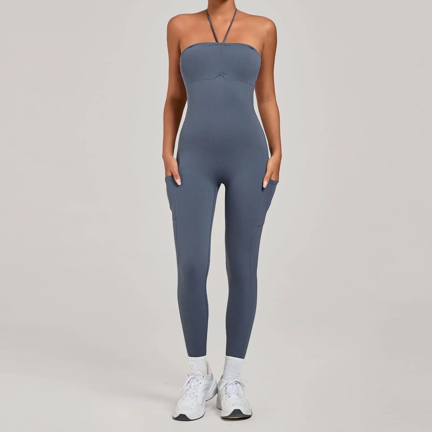 Women's Yoga Jumpsuits Sports Fitness One-piece Beauty Back Strap Pocket Hip-lifting Slim Fit Running Workout Training Bodysuits