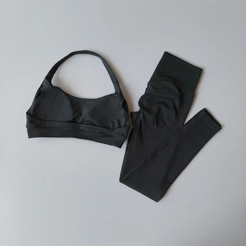 Seamless Yoga Suit Women's Beauty Back Sports Bra Lingerie Peach Buttocks Fitness High Waist Legigngs Gym Yoga Suit Pilates Set