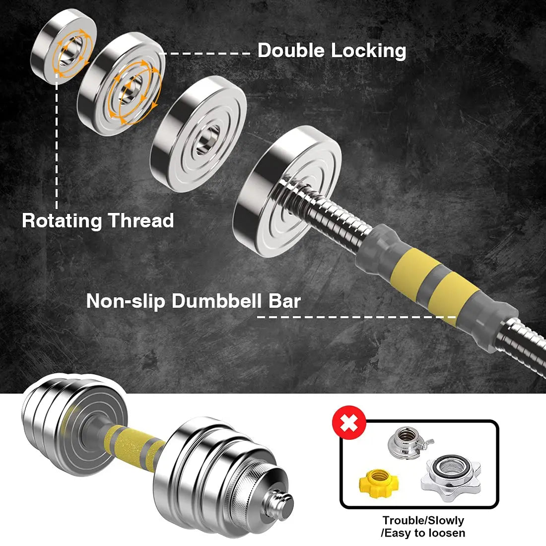3-in-1 Adjustable Dumbbell Set 44-88 LBS - Barbell & Dumbbells with Connecting Rod for Home Gym Workout