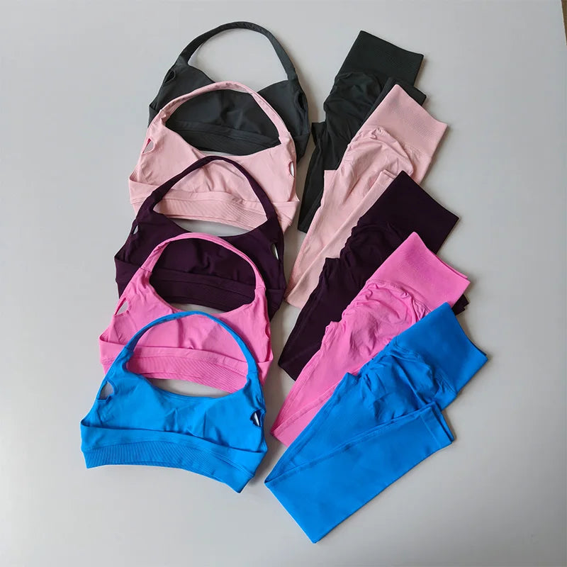 Seamless Yoga Suit Women's Beauty Back Sports Bra Lingerie Peach Buttocks Fitness High Waist Legigngs Gym Yoga Suit Pilates Set