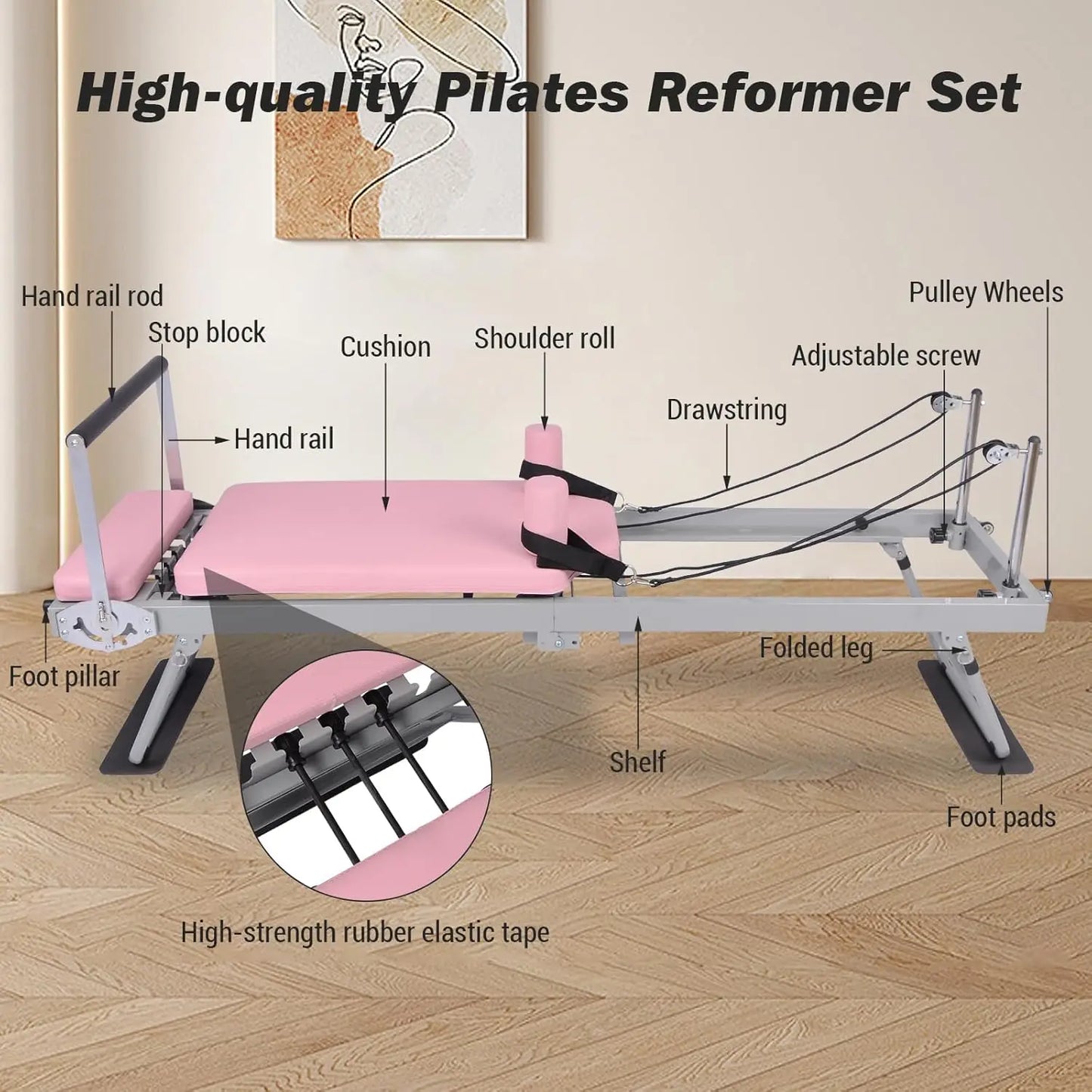 Pilates Reformer 77 Inch Foldable Home Gym Equipment Adjustable Workout Machine