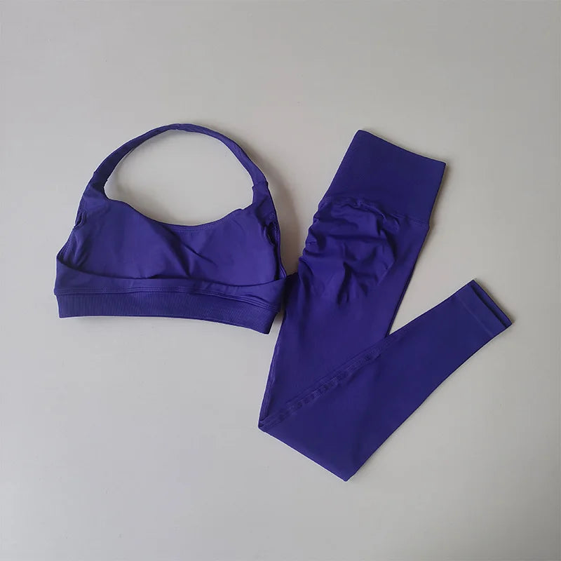 Seamless Yoga Suit Women's Beauty Back Sports Bra Lingerie Peach Buttocks Fitness High Waist Legigngs Gym Yoga Suit Pilates Set