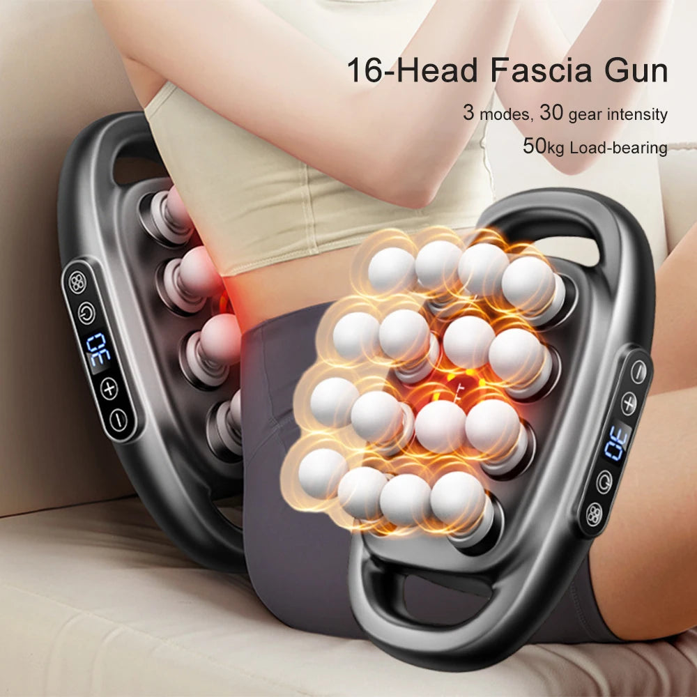 Fascia Gun With 16 Heads High Frequency Massage For Back Neck Shoulder Waist