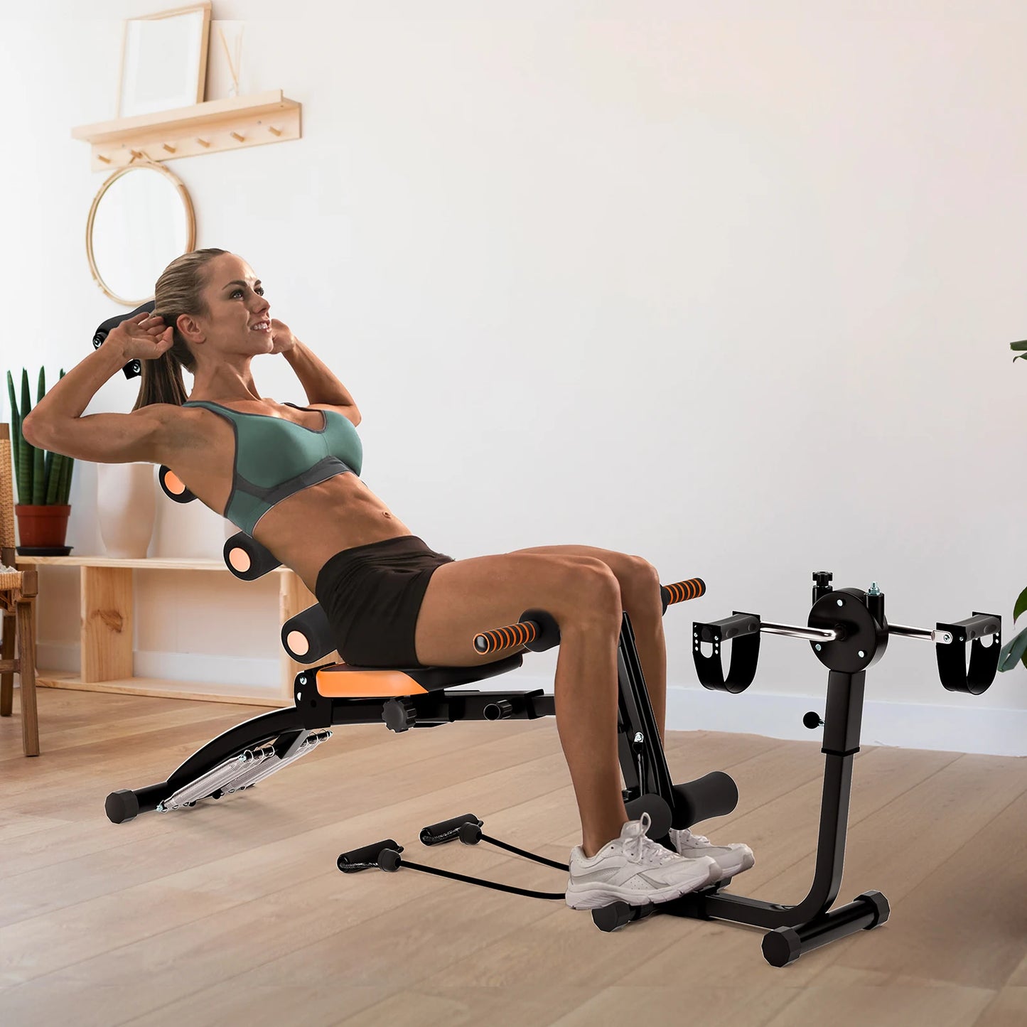 Turn your living room into a total body workout with a versatile six in one abdominal machine that covers your core and more.