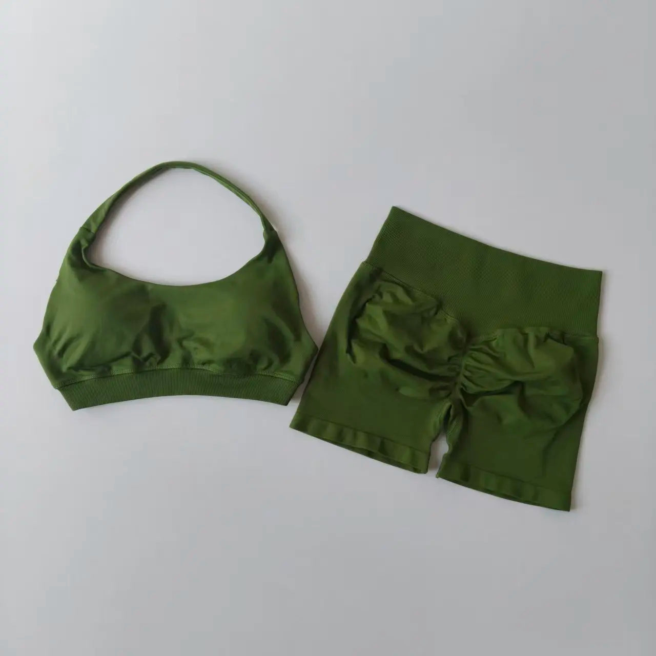 Peach Halter Neck Yoga Set for Women Breathable Quick Dry Sports Bra and Shorts