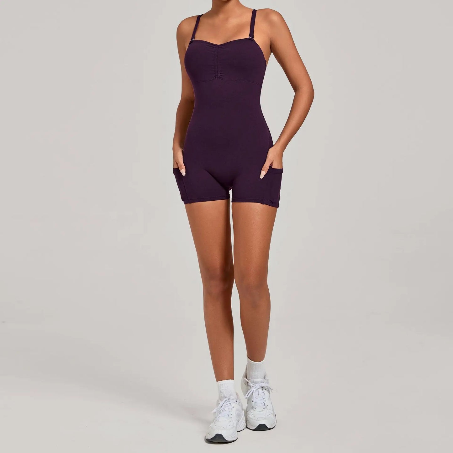 Women's Yoga Jumpsuits Sports Fitness One-piece Beauty Back Strap Pocket Hip-lifting Slim Fit Running Workout Training Bodysuits