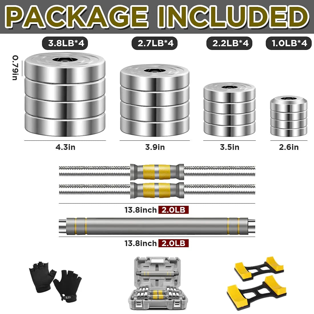 3-in-1 Adjustable Dumbbell Set 44-88 LBS - Barbell & Dumbbells with Connecting Rod for Home Gym Workout